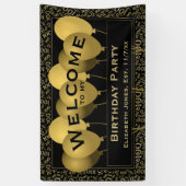 Banderoles Bienvenue 100e anniversaire Motif numéro | Noir/Or (Vertical)