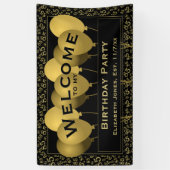 Banderoles Bienvenue 85e anniversaire Motif numéro | Noir/Or (Vertical)