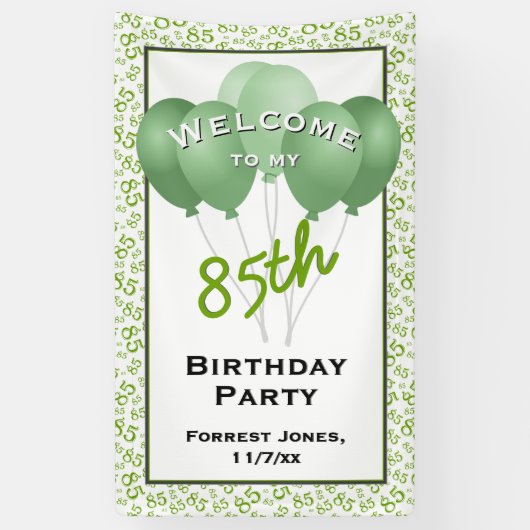 Banderoles Bienvenue 85e anniversaire Numéro Patten Vert/Blan (Vertical)