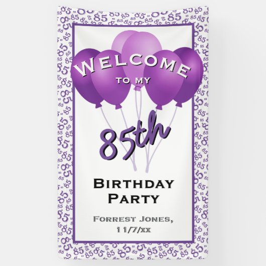 Banderoles Bienvenue 85e anniversaire Numéro Patten violet/bl (Vertical)