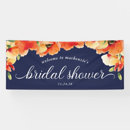 Banderoles Bienvenue à la Baby Shower Bleu Nuit Fleur de Pavo (Horizontal)