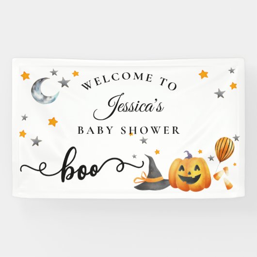 Banderoles Bienvenue à la Baby Shower Halloween Little Boo Pu (Horizontal)
