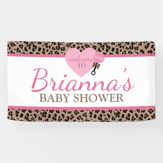 Banderoles Bienvenue à la Baby Shower Léopard et Rose (Horizontal)