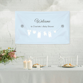 Banderoles Bienvenue à la Baby Shower Minimaliste Bleu Clair