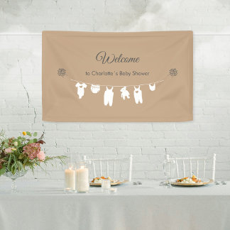 Banderoles Bienvenue à la Baby Shower Minimaliste Boho Sable