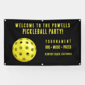Banderoles Bienvenue à la fête de Pickleball Jaune Noir (Horizontal)
