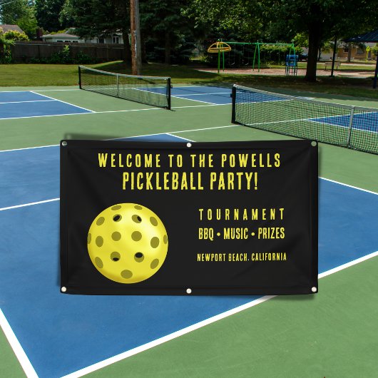 Banderoles Bienvenue à la fête de Pickleball Jaune Noir
