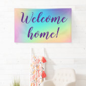 Banderoles Bienvenue à la maison ! Bandeau arc-en-ciel Pastel (En situation)