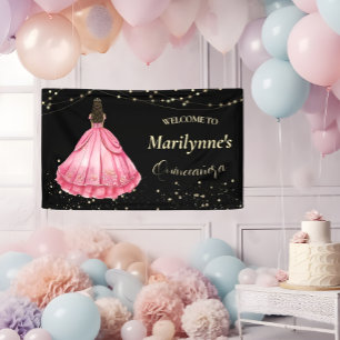 Banderoles Bienvenue à la Princesse Rose et Or pour ses Quinc