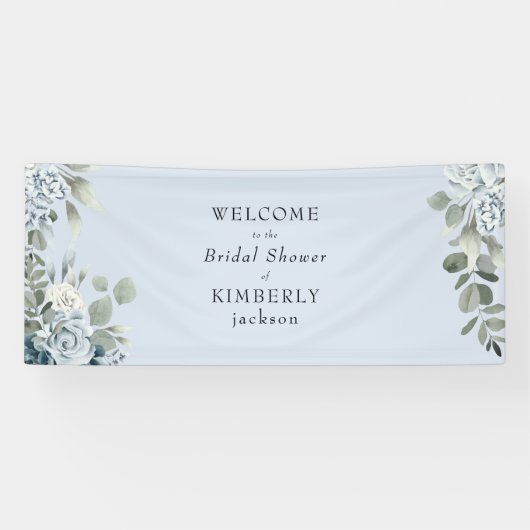Banderoles Bienvenue à la réception de mariage Dusty Blue Flo (Horizontal)