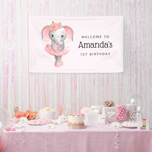 Banderoles Bienvenue à la soirée Eléphant rose et gris (Fête)