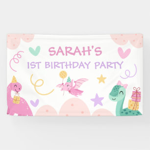 Banderoles Bienvenue à l'anniversaire de dinosaure pastel mig