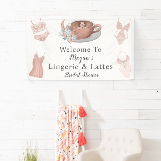 Banderoles Bienvenue à Lingerie & Lattes Shower de Mariée (En situation)
