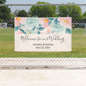 Banderoles Bienvenue à notre frontière florale rose et verte  (En situation)