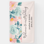 Banderoles Bienvenue à notre frontière florale rose et verte  (Vertical)