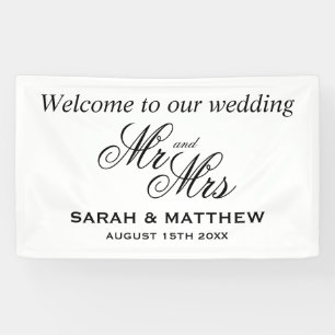 Banderoles Bienvenue à notre mariage élégant M. et Mme script
