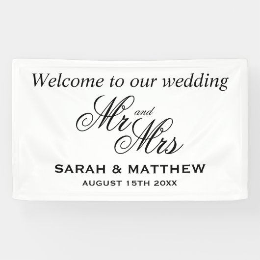 Banderoles Bienvenue à notre mariage élégant M. et Mme script (Horizontal)