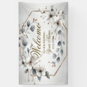 Banderoles Bienvenue Aquarelle Fleurs blanches Argent doré (Vertical)