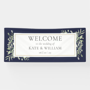 Banderoles Bienvenue au mariage avec feuillage de verdure ble