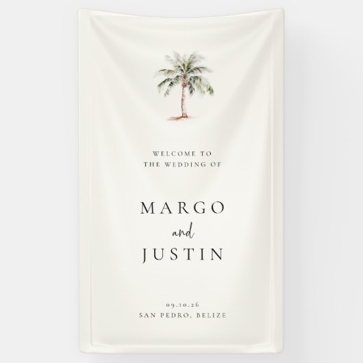 Banderoles Bienvenue au mariage sur la plage de palmiers (Vertical)