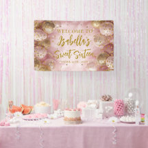 Bienvenue avec ballons roses et or pour un sweet 1