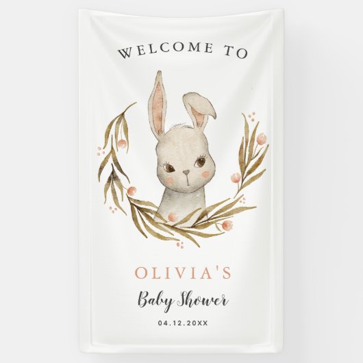 Banderoles Bienvenue Baby shower fille lapin mignonne (Vertical)