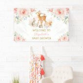 Banderoles Bienvenue Bébé Cerf Lapin Floral Rose Boisée (En situation)