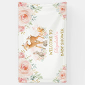 Banderoles Bienvenue Bébé Cerf Lapin Floral Rose Boisée (Vertical)