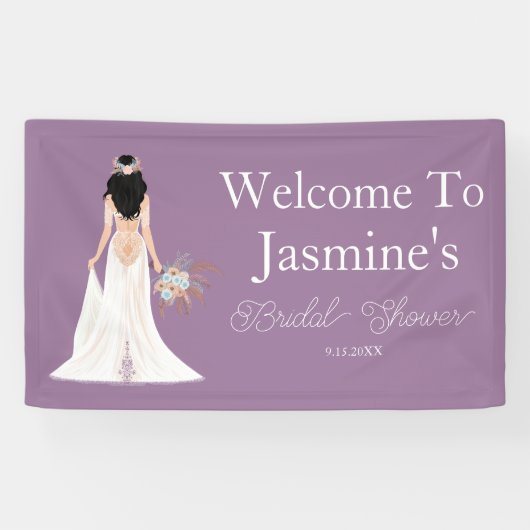 Banderoles Bienvenue Boho Black Hair Bride (Horizontal)