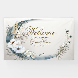 Banderoles Bienvenue Boho White Orchid Flowers Blue Moon Part