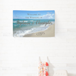Banderoles Bienvenue Coeurs de mariage de plage dans le sable
