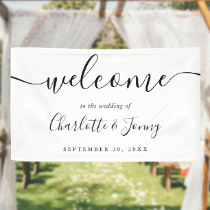 Banderoles Bienvenue de mariage à l'écriture noir et blanc