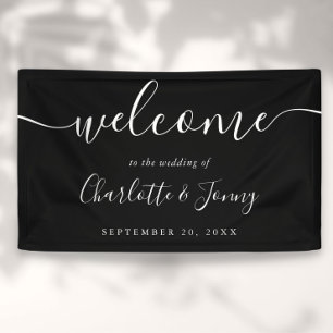 Banderoles Bienvenue de mariage de script noir et blanc