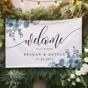 Banderoles Bienvenue de mariage de verdure d'eucalyptus bleu 