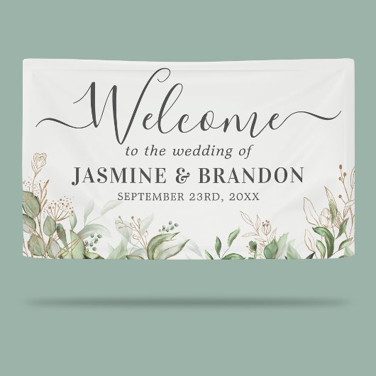 Banderoles Bienvenue de Mariage d'or vert Eucalyptus