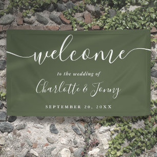 Banderoles Bienvenue de mariage en écriture vert olive