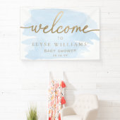 Banderoles Bienvenue en aquarelle bleue et or (Insitu)