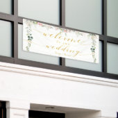 Banderoles Bienvenue en calligraphie dorée Fancy Blush Blooms (Bâtiment extérieur)