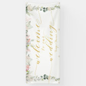 Banderoles Bienvenue en calligraphie dorée Fancy Blush Blooms (Vertical)