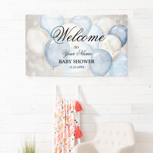 Banderoles Bienvenue Fête Ballons Rose Blanc Aquarelle Mignon (En situation)