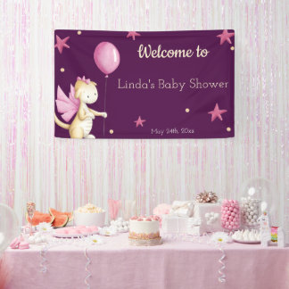 Banderoles Bienvenue Fille Baby shower Bourgogne Dragon