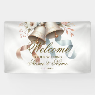 Banderoles Bienvenue Fleurs de mariage cloches Bons bleu rose