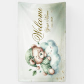 Banderoles Bienvenue Green Boho Sleeping Teddy Bear mignonne  (Vertical)