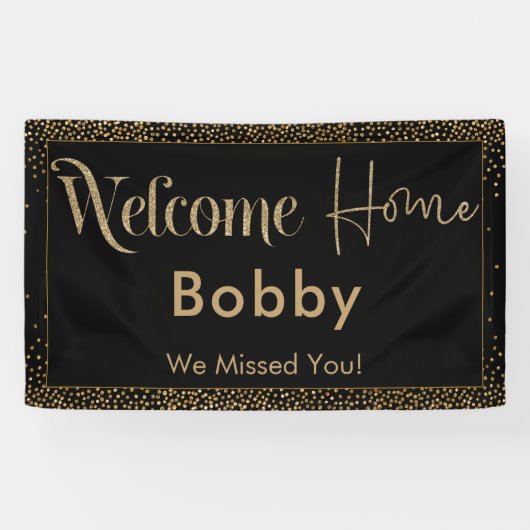 Banderoles Bienvenue Home Gold Confetti, Noir (Horizontal)