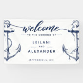 Banderoles Bienvenue Mariage d'Ancres nautiques blanc (Horizontal)