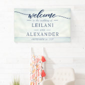 Banderoles Bienvenue Mariage d'aquarelle marine (En situation)