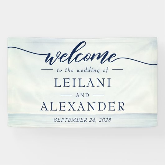 Banderoles Bienvenue Mariage d'aquarelle marine (Horizontal)