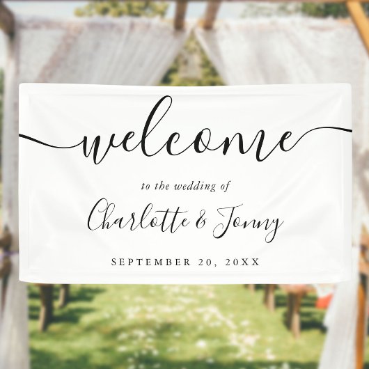 Banderoles Bienvenue Mariage Script Noir Et Blanc