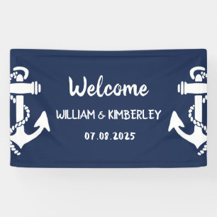 Banderoles Bienvenue Nautical Navy Blue Ancre Mariage