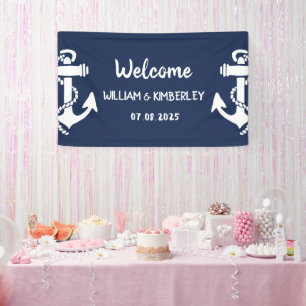 Banderoles Bienvenue Nautical Navy Blue Ancre Mariage